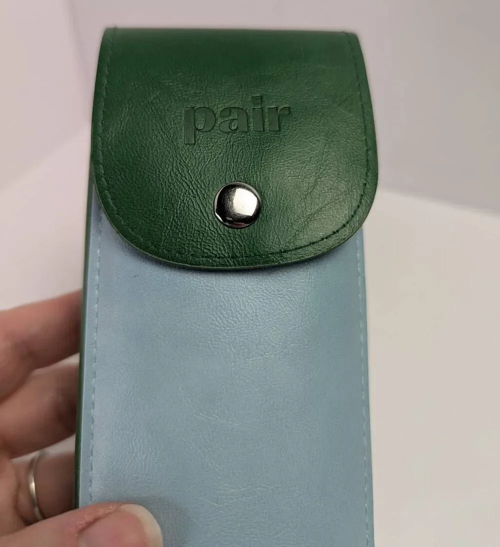 Pair Green & Blue eyeglasses & toppers holder glasses frame case